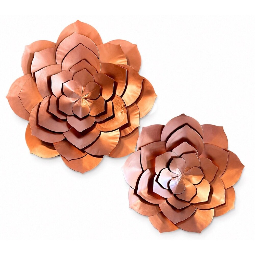 Copper Floral Wall Sculptures 
Set of 2 Oversized Metal Wall Flowers
